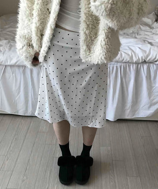 Cozy Ribbon Dot H-Line Midi Skirt