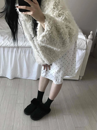 Cozy Ribbon Dot H-Line Midi Skirt
