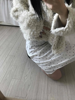Cozy Ribbon Dot H-Line Midi Skirt
