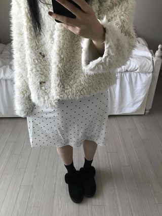 Cozy Ribbon Dot H-Line Midi Skirt