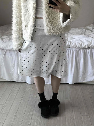 Cozy Ribbon Dot H-Line Midi Skirt