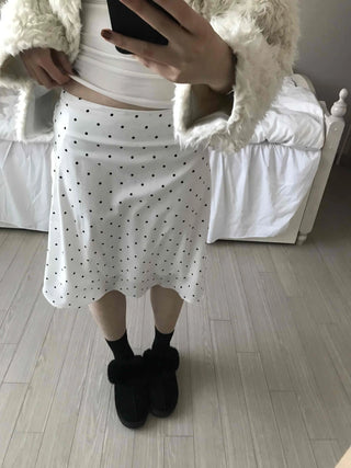 Cozy Ribbon Dot H-Line Midi Skirt