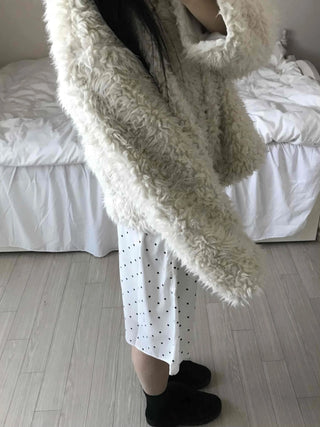 Cozy Ribbon Dot H-Line Midi Skirt