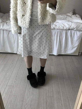 Cozy Ribbon Dot H-Line Midi Skirt