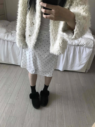 Cozy Ribbon Dot H-Line Midi Skirt