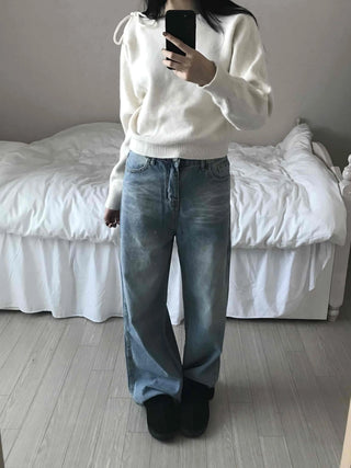 Vintage Washed High-Waisted Wide Denim Pants
