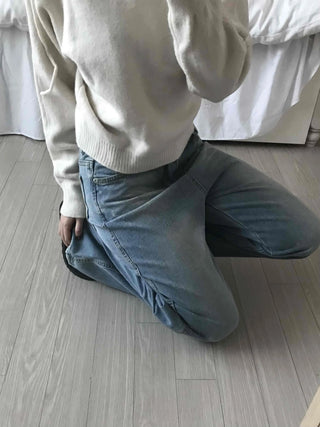 Vintage Washed High-Waisted Wide Denim Pants