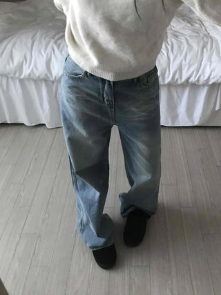 Vintage Washed High-Waisted Wide Denim Pants