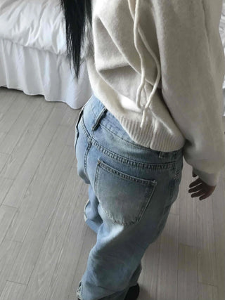 Vintage Washed High-Waisted Wide Denim Pants
