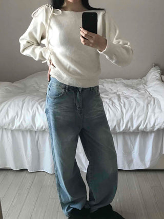 Vintage Washed High-Waisted Wide Denim Pants