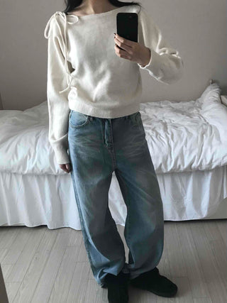 Vintage Washed High-Waisted Wide Denim Pants