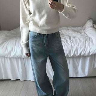 Vintage Washed High-Waisted Wide Denim Pants