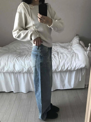 Vintage Washed High-Waisted Wide Denim Pants