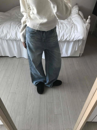 Vintage Washed High-Waisted Wide Denim Pants
