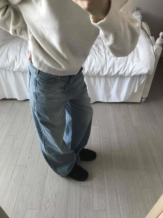 Vintage Washed High-Waisted Wide Denim Pants