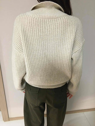 Cable Knit Collar Button Crop Sweater