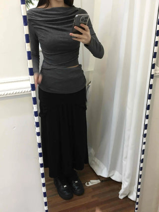 Slim Ribbed High-Neck Layered Cropped Long Sleeve T-Shirt