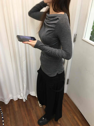 Slim Ribbed High-Neck Layered Cropped Long Sleeve T-Shirt