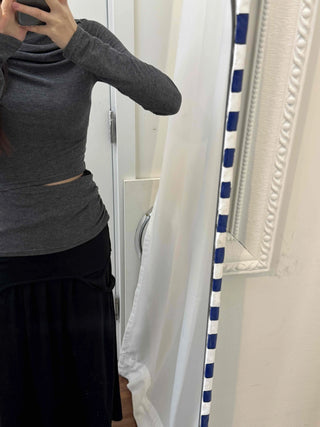 Slim Ribbed High-Neck Layered Cropped Long Sleeve T-Shirt