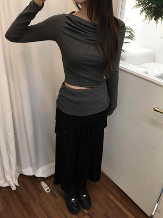 Slim Ribbed High-Neck Layered Cropped Long Sleeve T-Shirt