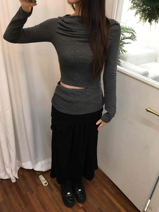 Slim Ribbed High-Neck Layered Cropped Long Sleeve T-Shirt