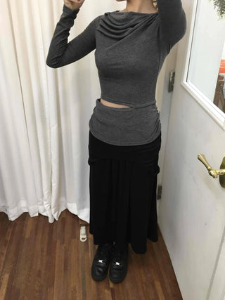 Slim Ribbed High-Neck Layered Cropped Long Sleeve T-Shirt