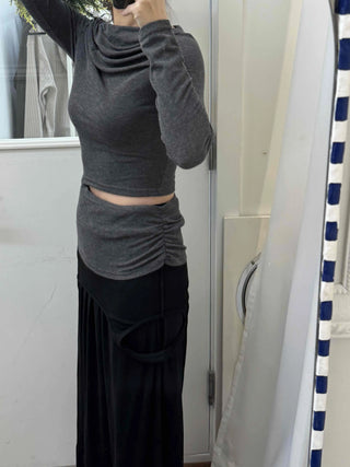 Slim Ribbed High-Neck Layered Cropped Long Sleeve T-Shirt