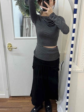 Slim Ribbed High-Neck Layered Cropped Long Sleeve T-Shirt