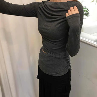 Slim Ribbed High-Neck Layered Cropped Long Sleeve T-Shirt