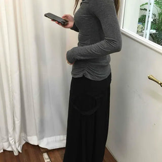 Slim Ribbed High-Neck Layered Cropped Long Sleeve T-Shirt