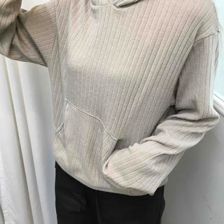 Relaxed Fit Striped Ribbed Short Hoodie