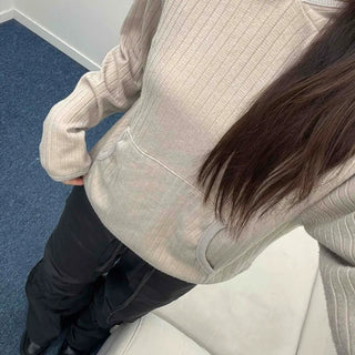 Relaxed Fit Striped Ribbed Short Hoodie