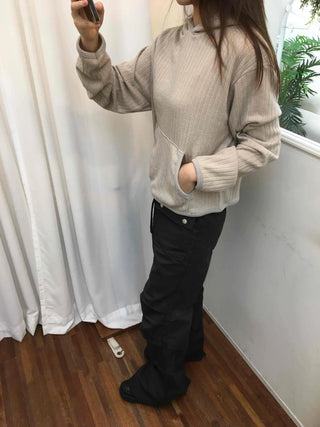 Relaxed Fit Striped Ribbed Short Hoodie