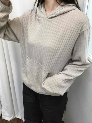 Relaxed Fit Striped Ribbed Short Hoodie