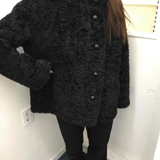 Puppy Double-Button Medium Stand-Collar Shearling Coat