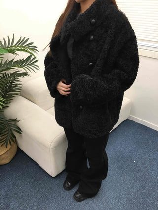 Puppy Double-Button Medium Stand-Collar Shearling Coat