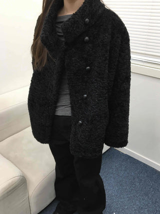 Puppy Double-Button Medium Stand-Collar Shearling Coat