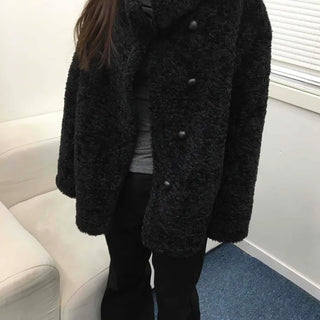 Puppy Double-Button Medium Stand-Collar Shearling Coat