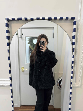 Puppy Double-Button Medium Stand-Collar Shearling Coat