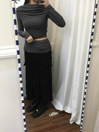 Layered Pocket Flare Long Skirt