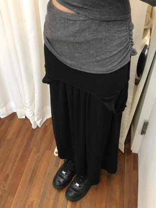 Layered Pocket Flare Long Skirt