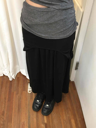 Layered Pocket Flare Long Skirt