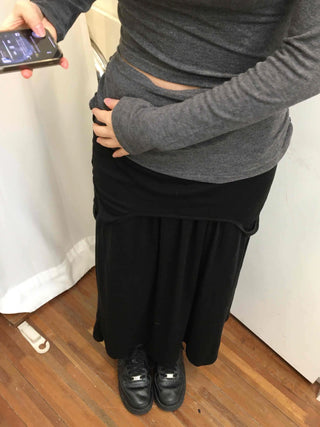 Layered Pocket Flare Long Skirt