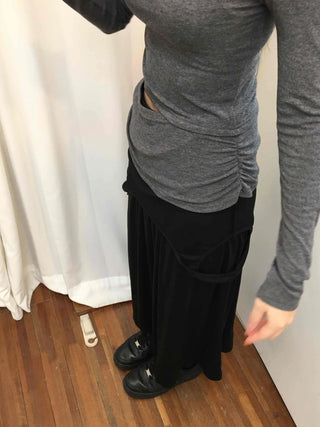 Layered Pocket Flare Long Skirt