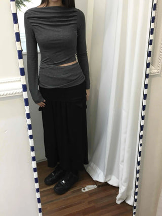 Layered Pocket Flare Long Skirt
