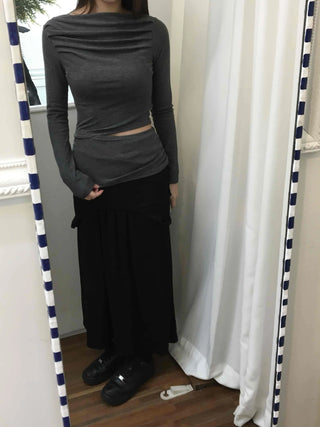 Layered Pocket Flare Long Skirt