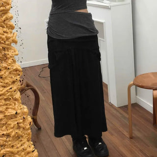 Layered Pocket Flare Long Skirt