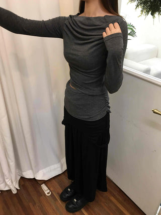 Layered Pocket Flare Long Skirt