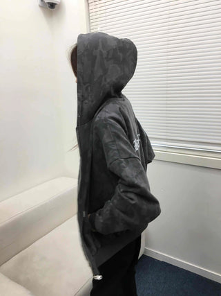 Camouflage Balloon Fit Two-Way Zip-Up Hoodie