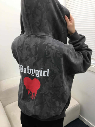 Camouflage Balloon Fit Two-Way Zip-Up Hoodie